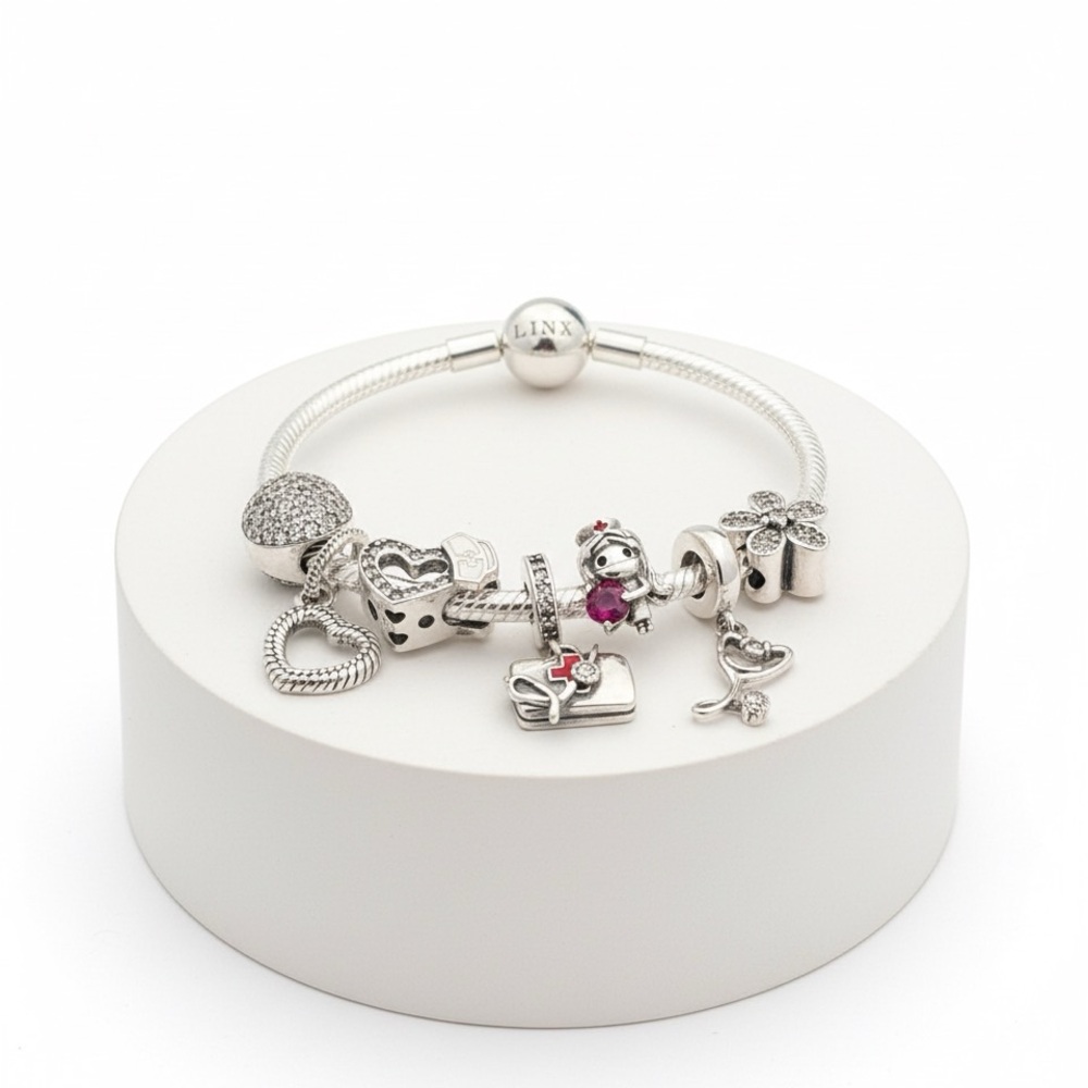 Linx Snake Chain Bracelet with Nurse Themed Charms 925 sterling silver